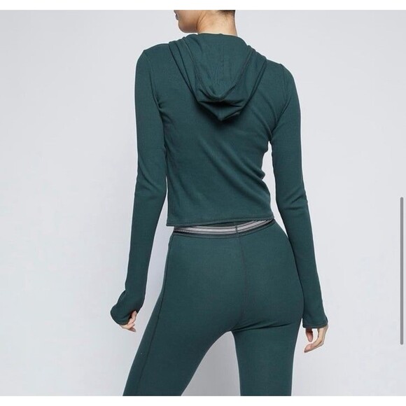 Skims Cotton Rib Zip Up Hoodie Spruce Size XS - Picture 2 of 12